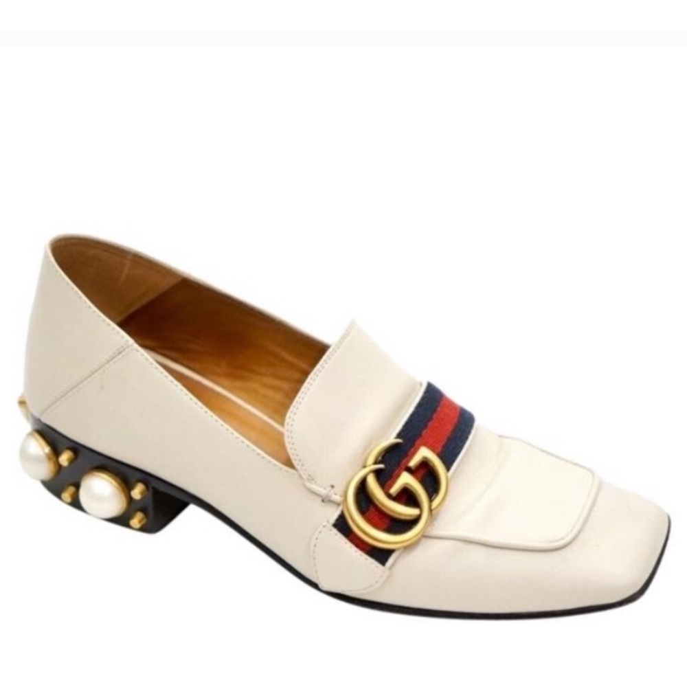 Gucci white leather Peyton loafer